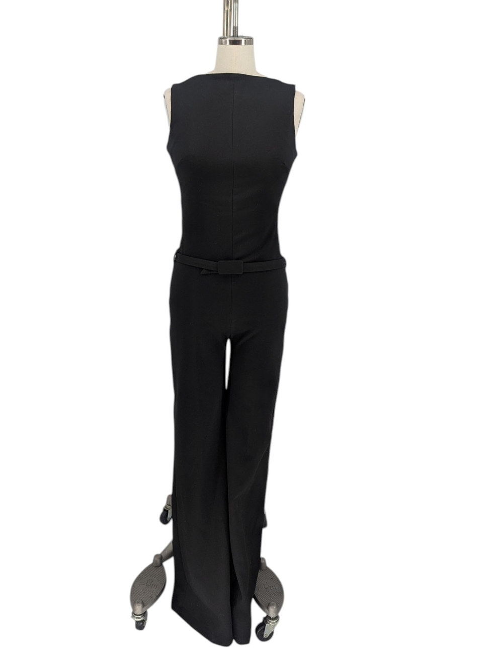 30108 Mango Boat Neck Wide Leg Jumpsuit Black size XSmall preppy Business casual
